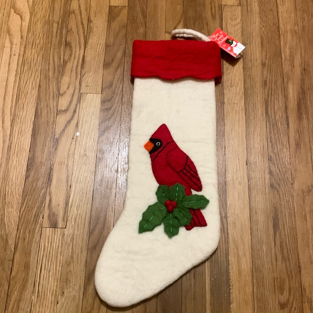 DZi inc. Handcrafted felted wool Fair Trade Cardinal Stocking